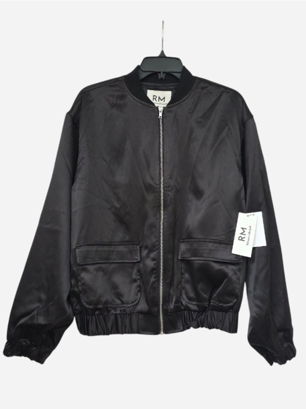 Rebecca Minkoff Black Satin Bomber Jacket, Size M